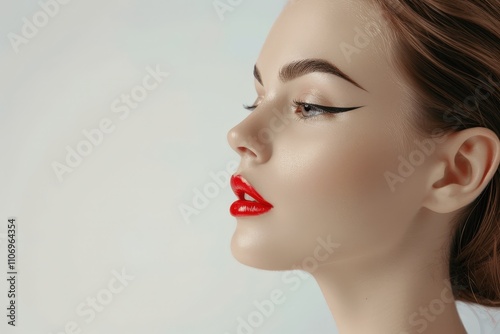 Elegant Profile of a Woman with Stunning Makeup and Red Lips