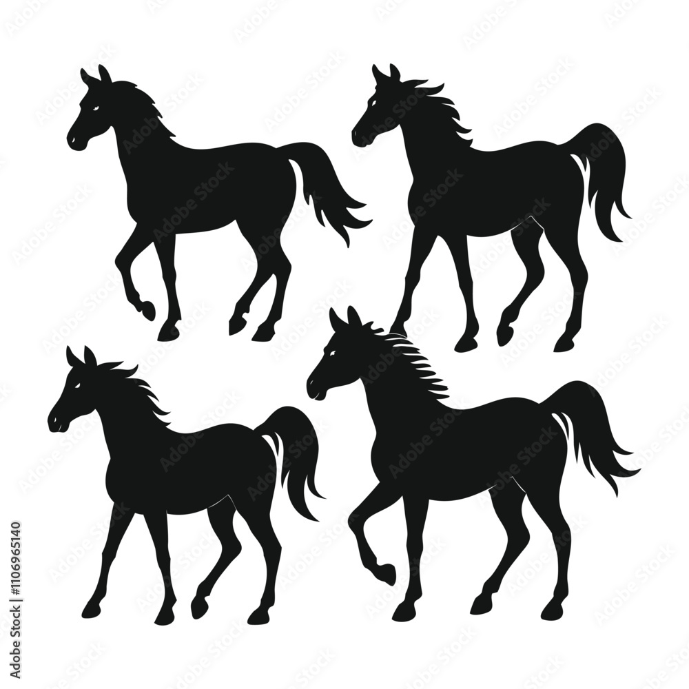 Fototapeta premium 4 Horse Silhouette Set Vector Illustration Design for Creative Projects