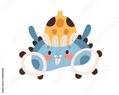 Funny monster character, quirky comic avatar. Cute smiling whimsical creature...