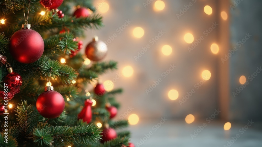 Festive Christmas Tree With Ornaments and Warm Lights for the Holiday Season Festive Christmas Tree With Ornaments and Warm Lights for the Holiday Season