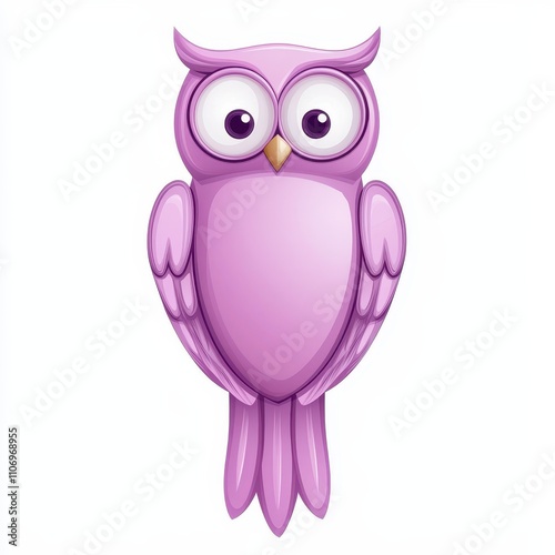 Cute cartoon owl character in a vibrant pink color, featuring large expressive eyes, round shape, and whimsical design, perfect for playful illustrations or children's materials. photo