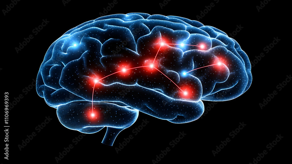 Abstract Brain Network, Neural Pathways Illuminated, Connections Visualized in Vibrant Hues