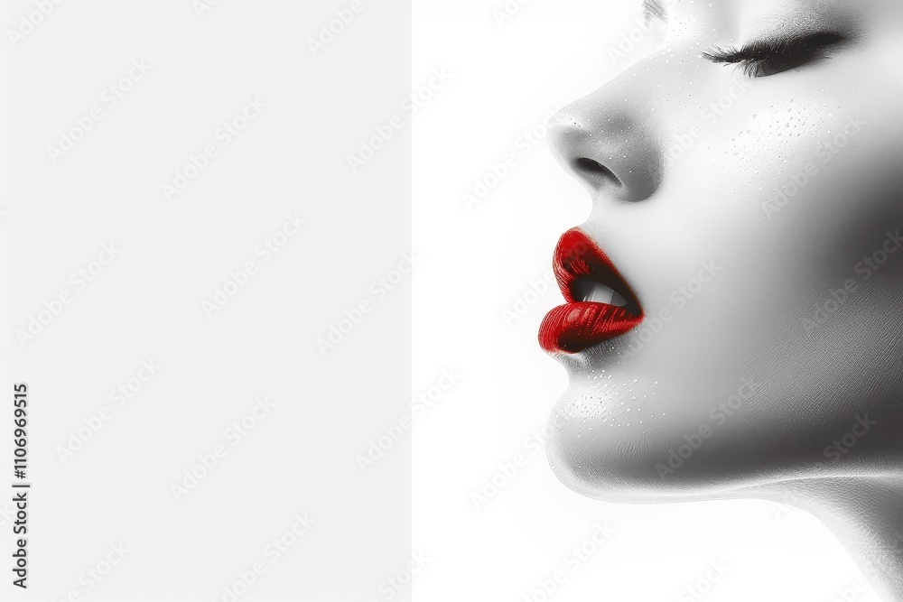 Obraz premium Captivating Profile of a Woman with Bold Red Lips and Smooth Skin