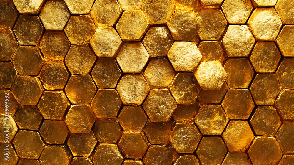 Golden Hexagon Mosaic, Abstract Luxury Background Texture Golden Hexagon Mosaic, Abstract Luxury Background Texture