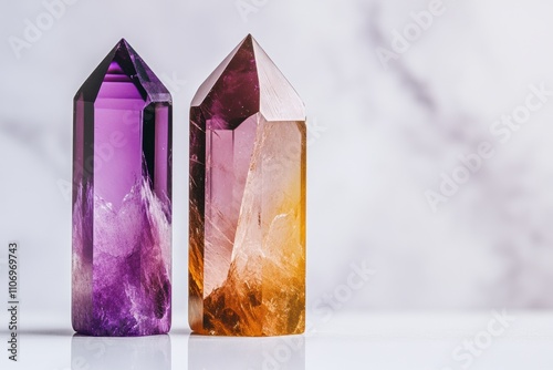 crystal healing, crystals for energy healing are arranged in a serene space, their hues promoting balance and spiritual wellness photo