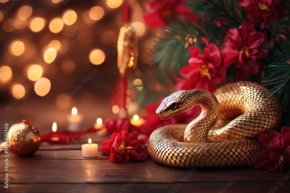 chinese zodiac celebration, soft lighting enhances festive mood of wooden table centerpiece with a stylish earth snake symbol chinese new year decorations chinese zodiac celebration, soft lighting enhances festive mood of wooden table centerpiece with a stylish earth snake symbol chinese new year decorations
