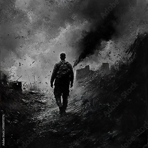 Post-Apocalyptic Solitude: A Man Walks Through Devastation