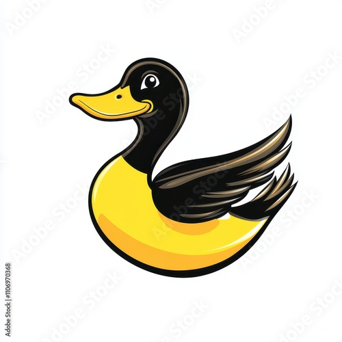 Playful and Colorful Cartoon Duck with Flapping Wings Perfect for Children's Illustrations and Fun Design Projects in Bright Yellow and Black