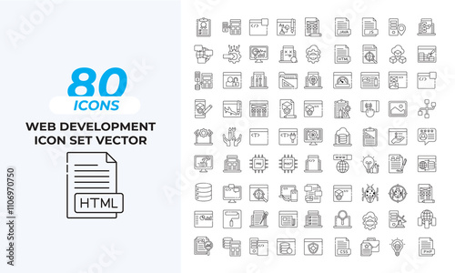 Web Development Icons Set vector pack Collection Layout Vector Icon Template. Vector illustration in line style of icons