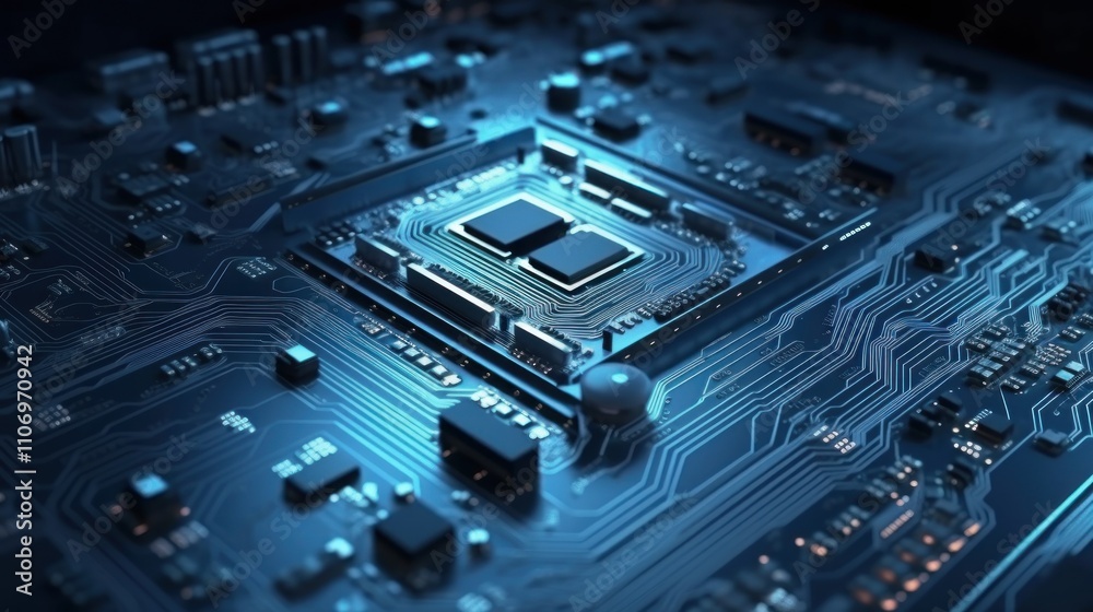 Fototapeta premium Close-up of a Computer Motherboard with CPU