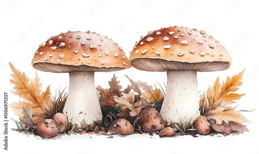 A porcini mushroom with a white background in watercolor style A porcini mushroom with a white background in watercolor style