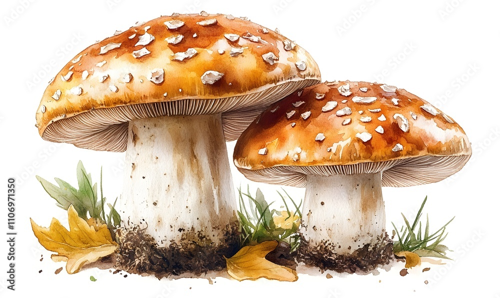 A porcini mushroom with a white background in watercolor style A porcini mushroom with a white background in watercolor style