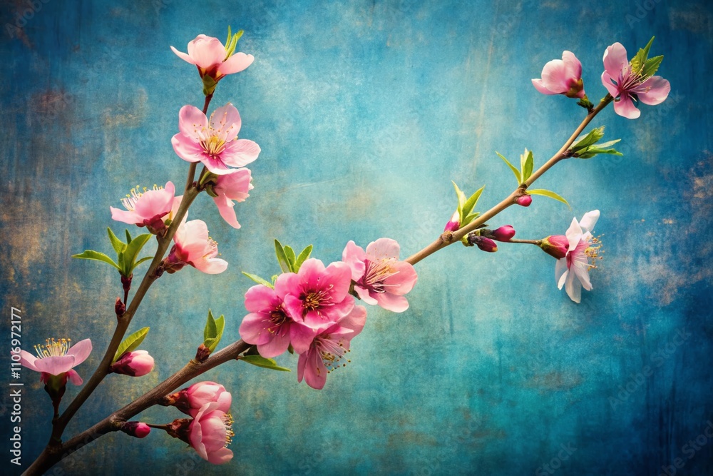 Impressionistic Oil Painting of Peach Flowers on Textured Blue Canvas, Capturing the Essence of Spring with a Silhouette Photography Style Impressionistic Oil Painting of Peach Flowers on Textured Blue Canvas, Capturing the Essence of Spring with a Silhouette Photography Style