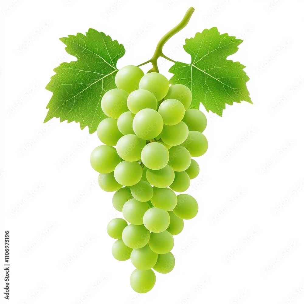 Obraz premium Fresh Green Grapes on Vine with Leaves Ideal for Healthy Food Concepts, Organic Cooking, Natural Ingredients, and Fresh Produce Marketing