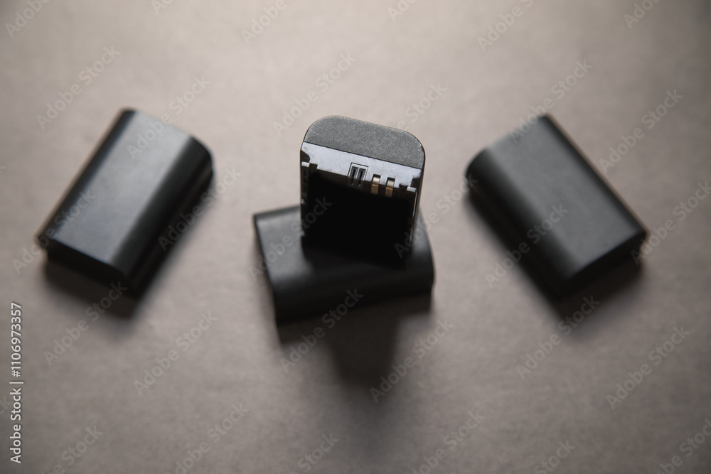 Camera batteries on the black background. Camera batteries on the black background.