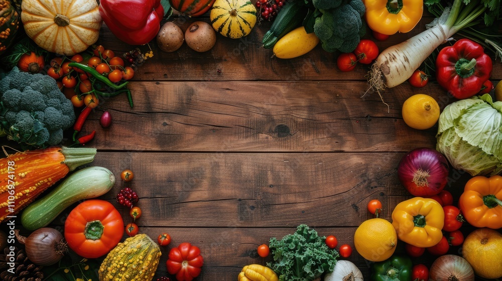 Fall Harvest Produce on Wood Background Fall Harvest Produce on Wood Background