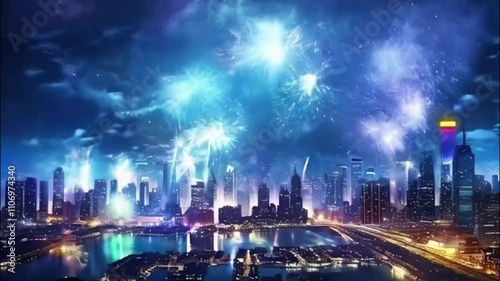 Wallpaper Mural Festive brightly colorful fireworks on twilight background high in sky Torontodigital.ca