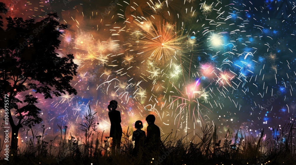 Family Watching Fireworks