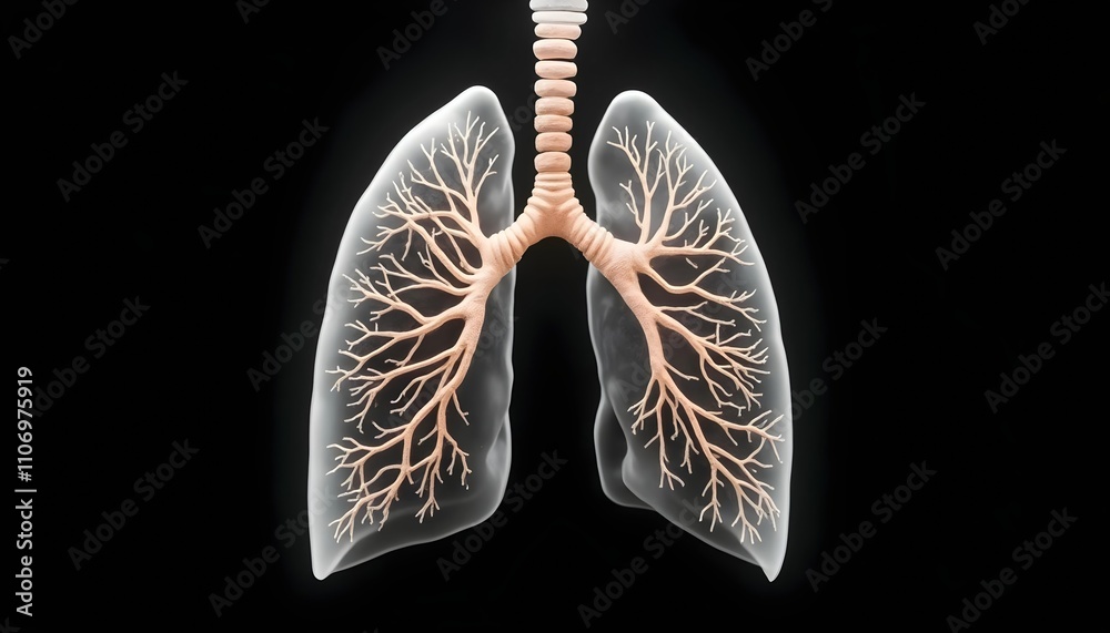 Transparent human lungs with visible bronchi and blood vessels Transparent human lungs with visible bronchi and blood vessels