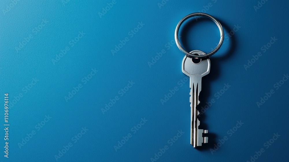 A Single Key on a Blue Background A Single Key on a Blue Background