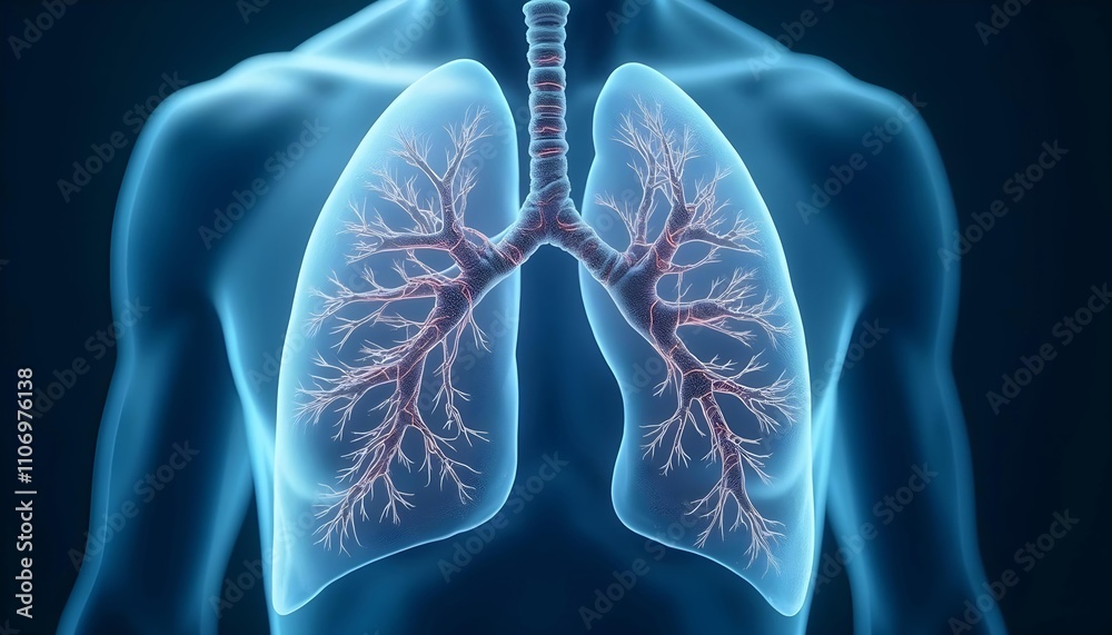 Transparent human lungs with visible bronchi and blood vessels Transparent human lungs with visible bronchi and blood vessels