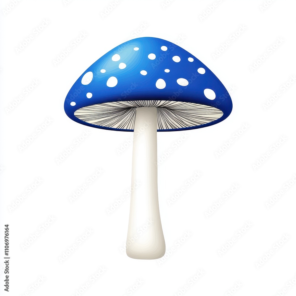 Vibrant Blue Mushroom Illustration with White Spots and Contrasting Stem Ideal for Whimsical Designs, Nature Themes, and Creative Projects Vibrant Blue Mushroom Illustration with White Spots and Contrasting Stem Ideal for Whimsical Designs, Nature Themes, and Creative Projects