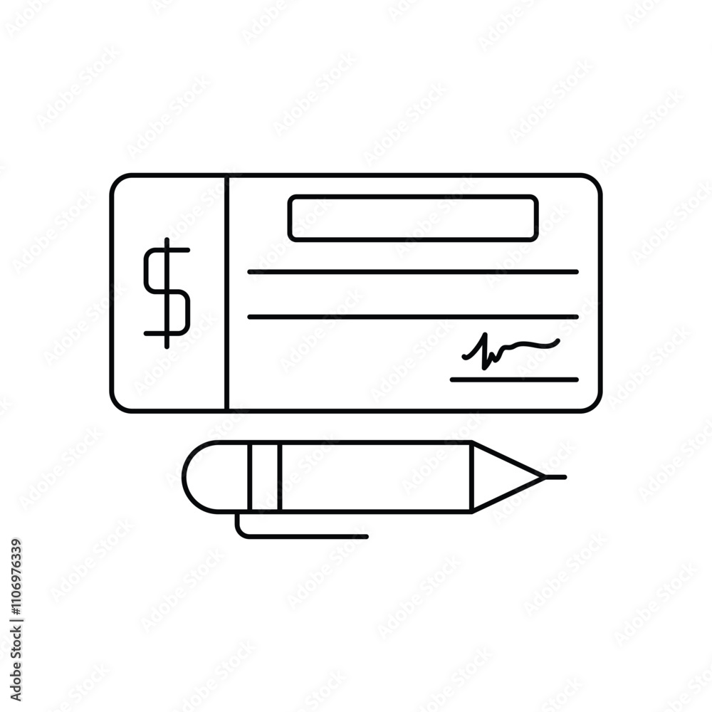 cheque line icon with white background vector stock illustration