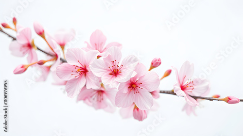 Cherry blossoms on a white background. Generative AI