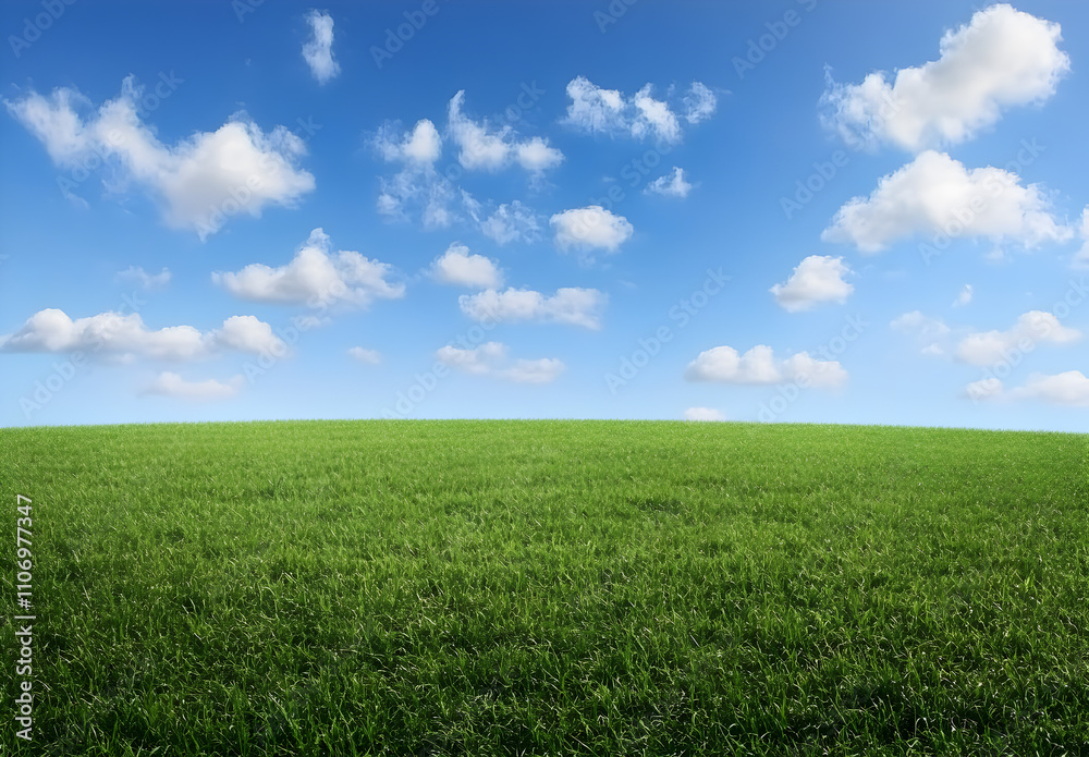 Beautiful green grass meadow landscape with a blue sky and white clouds. Beautiful green grass meadow landscape with a blue sky and white clouds.