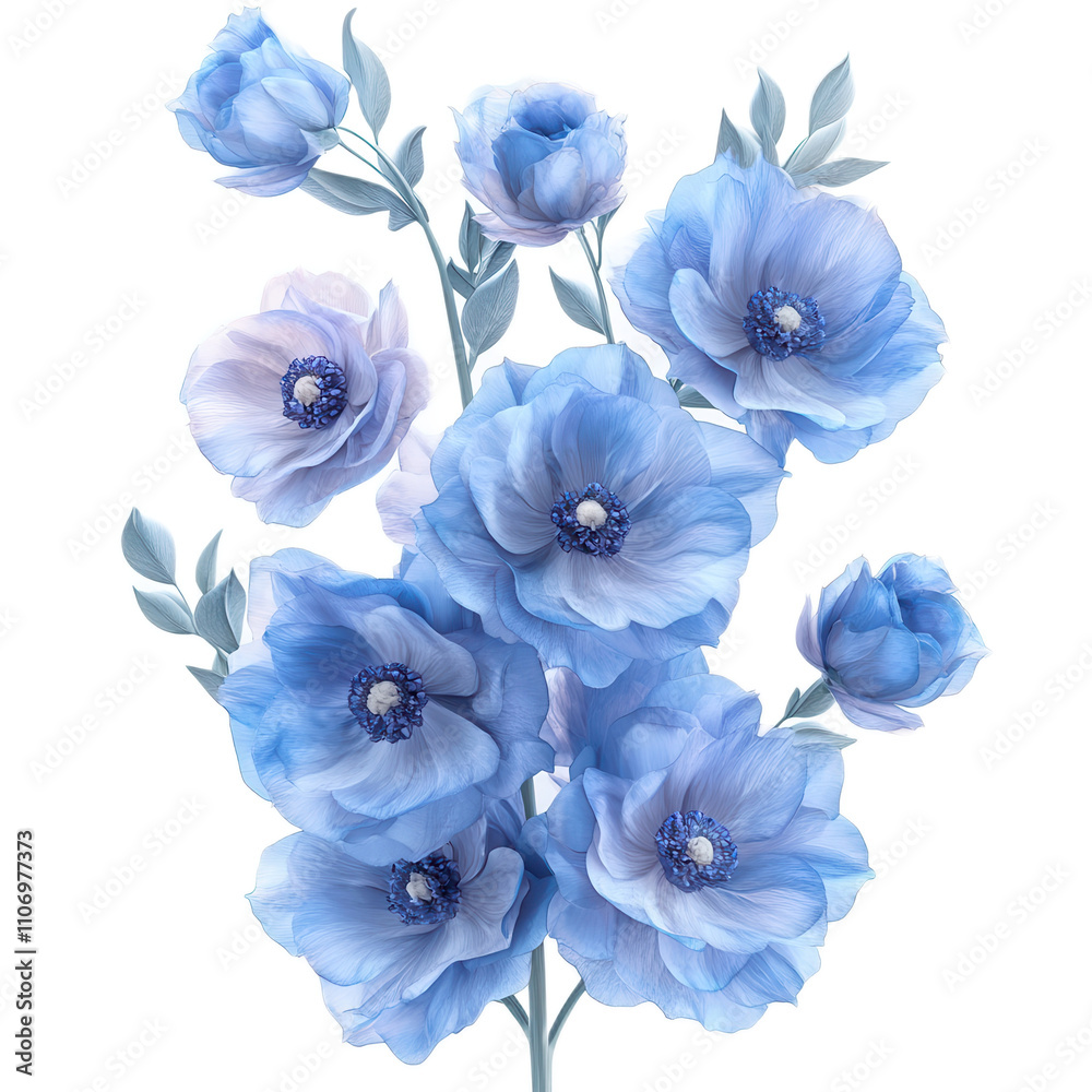 A bouquet of delicate blue flowers with intricate petals and a soft, ethereal appearance. A bouquet of delicate blue flowers with intricate petals and a soft, ethereal appearance.
