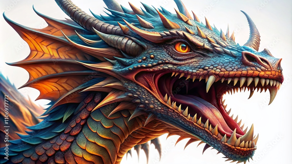Intricate Dragon Scream Illustration in High Depth of Field, Captivating Fantasy Art Piece on White Background, Perfect for Mythical Creature Themes and Illustrative Projects Intricate Dragon Scream Illustration in High Depth of Field, Captivating Fantasy Art Piece on White Background, Perfect for Mythical Creature Themes and Illustrative Projects