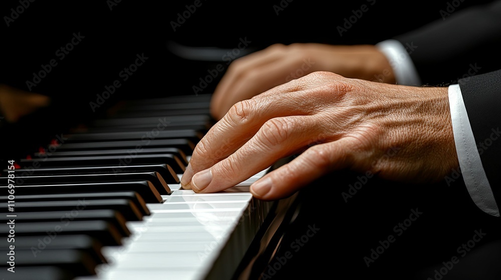 Hands playing a piano keyboard musical instrument Hands playing a piano keyboard musical instrument