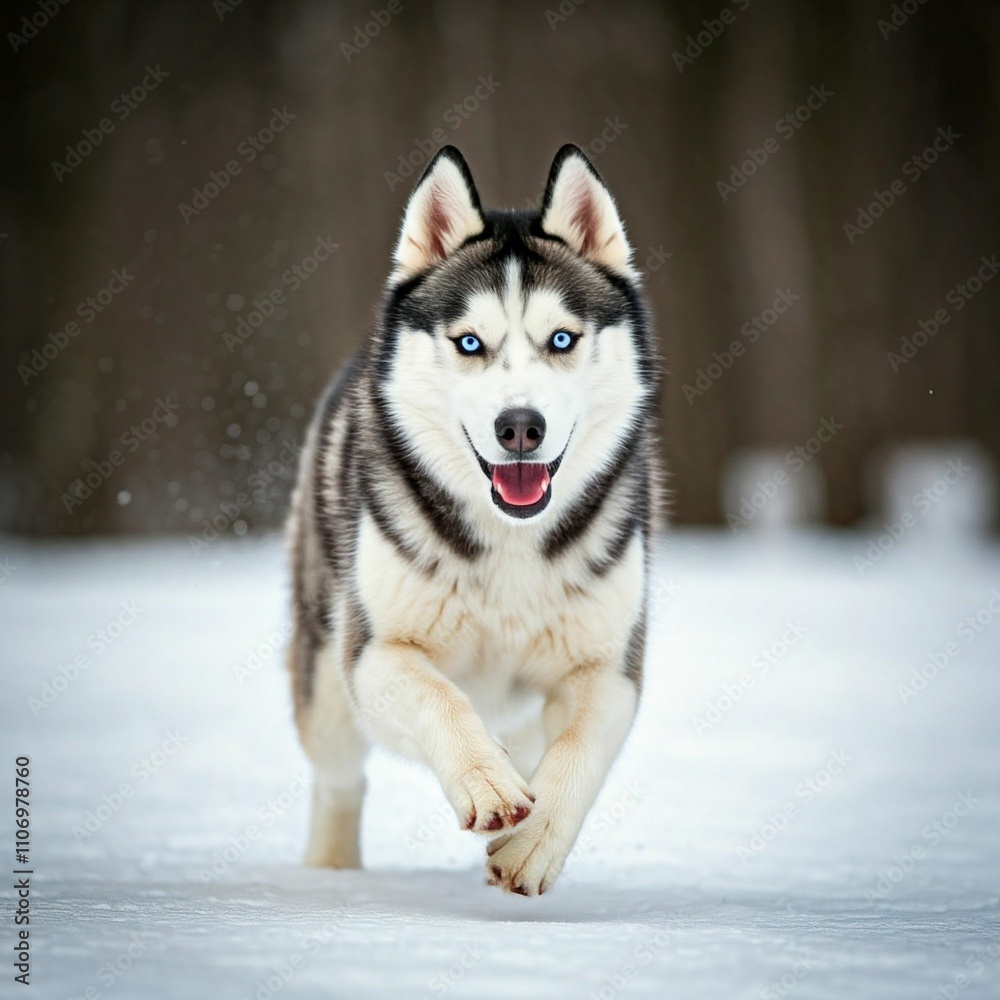 Strong and cute husky running in a snow Strong and cute husky running in a snow