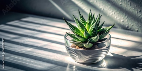 Surreal Haworthia Succulent Still Life: Dark Shadows, Minimalist Home Decor photo