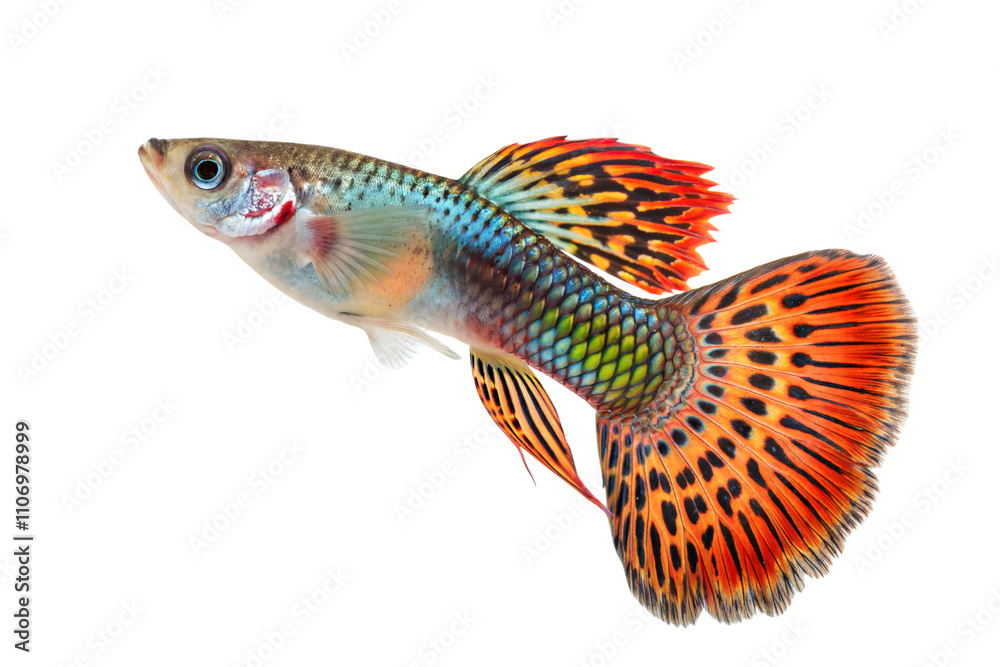 Fototapeta premium Fancy Guppy fish isolated on white background (Poecilia reticulata)