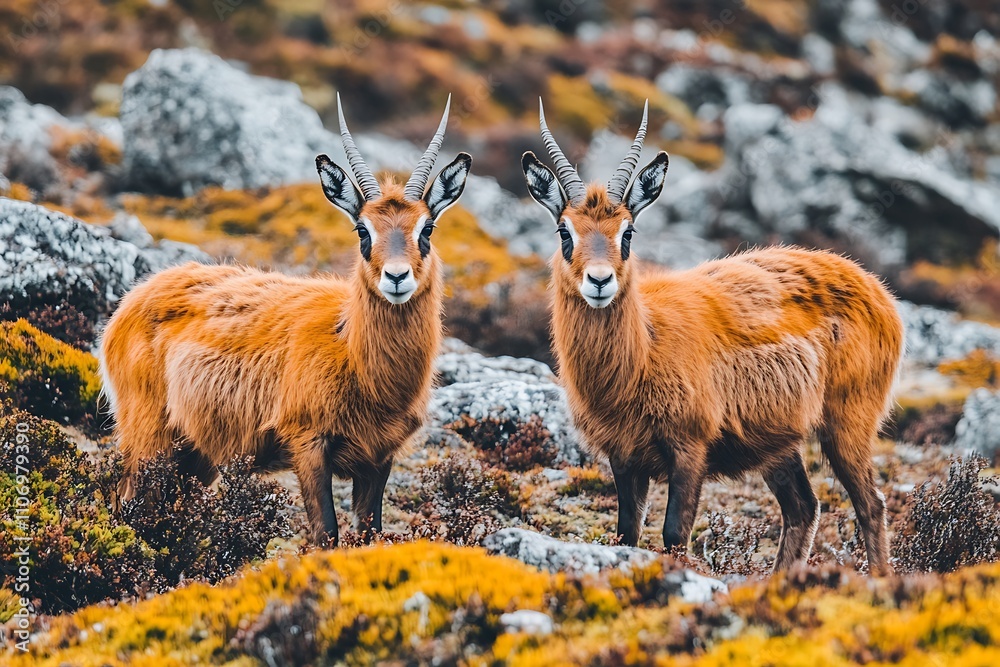 Fototapeta premium Two Red Mountain Goats Stand Side By Side