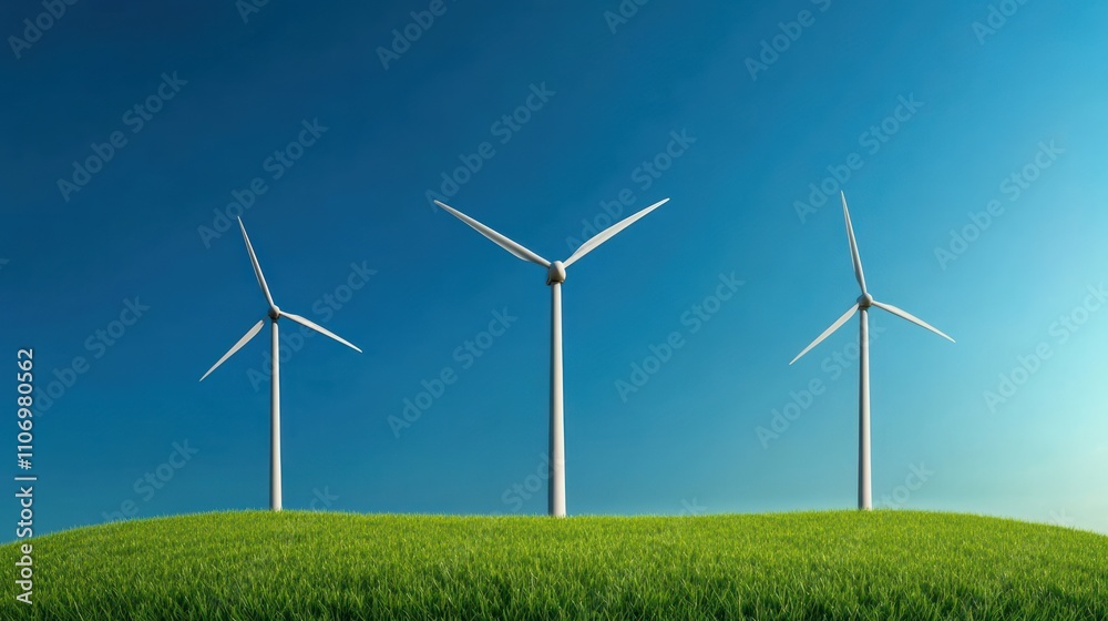 Renewable Energy: Wind Turbines Generating Clean Power on Grassy Hills Renewable Energy: Wind Turbines Generating Clean Power on Grassy Hills