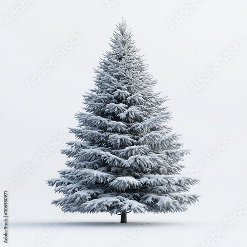 A snowy Christmas tree in a winter forest with festive decorations