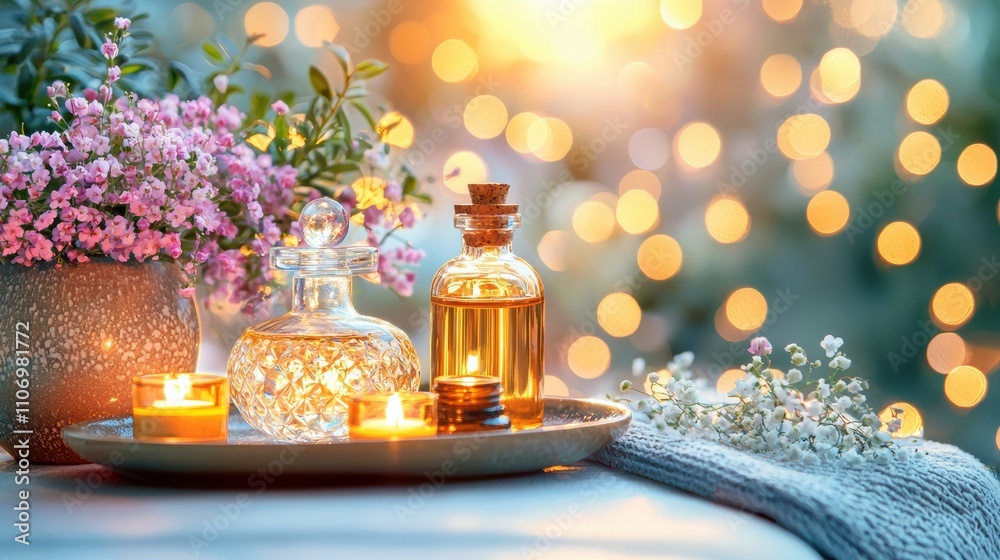 Relaxing aromatherapy session with essential oils cozy setting home decor tranquil atmosphere Relaxing aromatherapy session with essential oils cozy setting home decor tranquil atmosphere