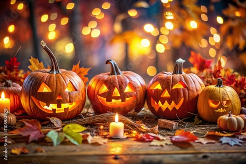 Joyful Halloween Celebration with Jack-o'-lanterns, Spooky Decorations, and Festive Atmosphere Captured in Candid Photography for a Memorable Autumn Experience