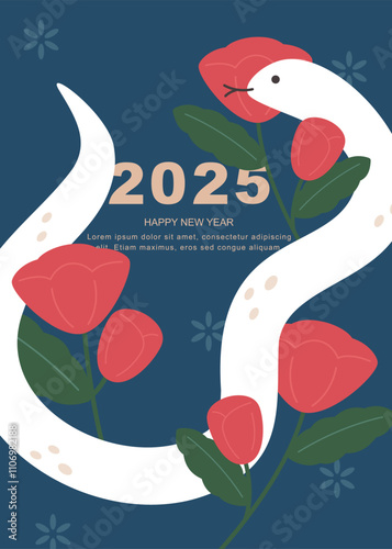 2025 Chinese new year illustration template with snake and flower.