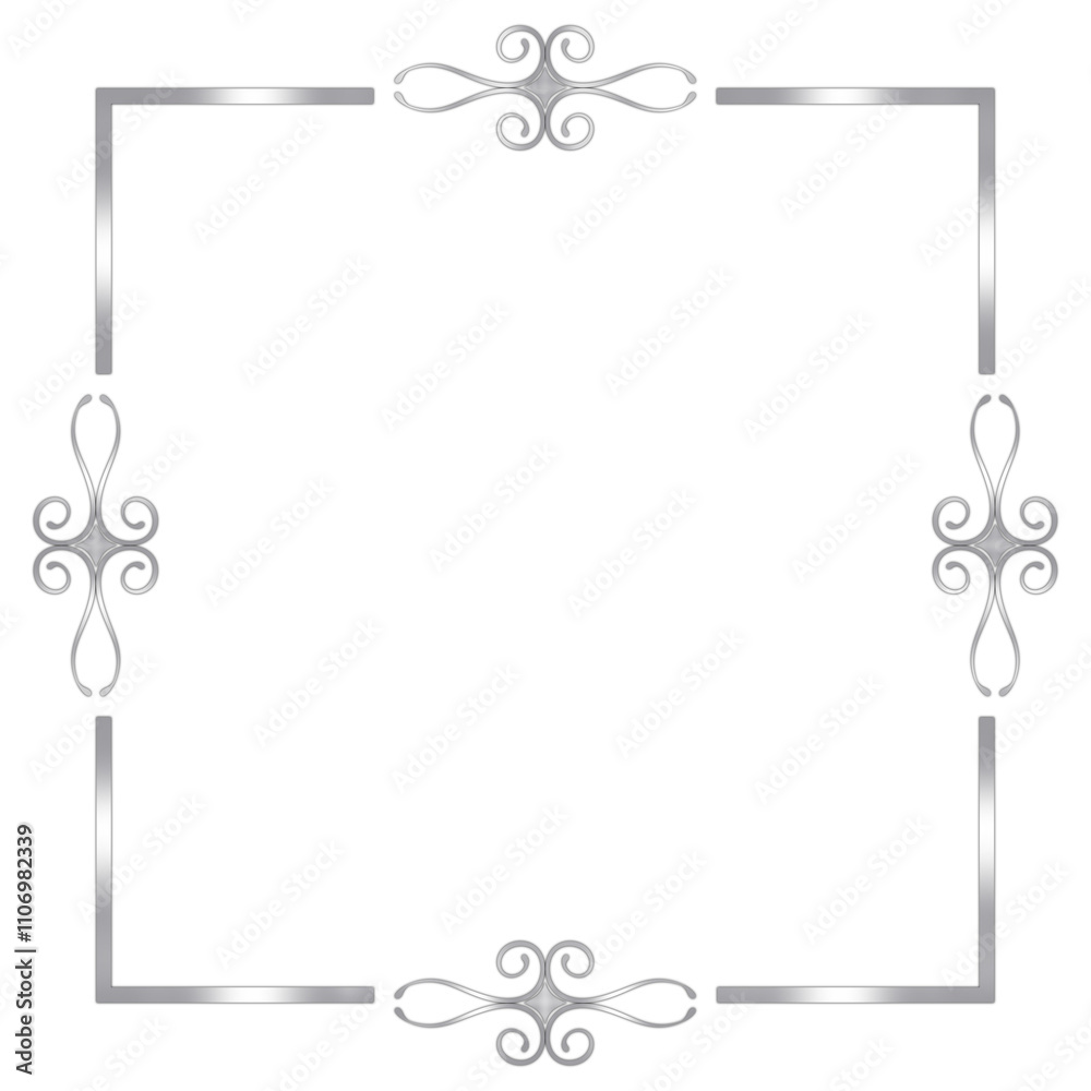 Classic Silver Square Text Frame or Border Isolated on White Classic Silver Square Text Frame or Border Isolated on White