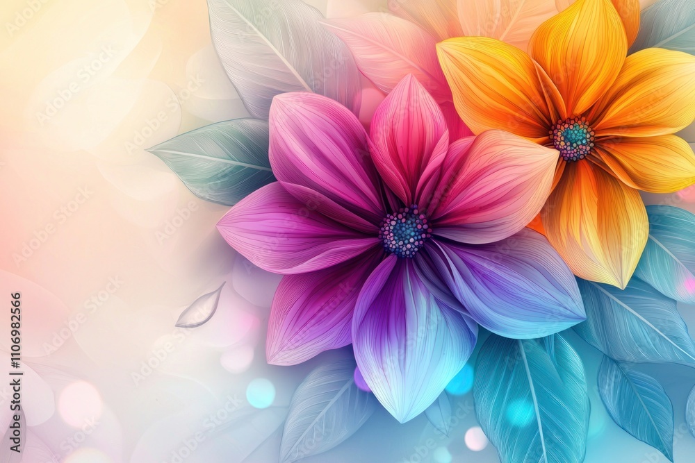 A Close-Up of Two Colorful Flowers with Delicate Petals and a Soft, Blurry Background A Close-Up of Two Colorful Flowers with Delicate Petals and a Soft, Blurry Background