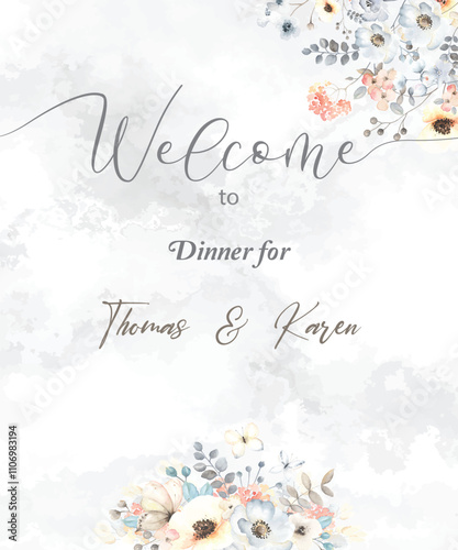 Wedding welcome board, Floral Wedding welcome board Design, Watercolor Flower.