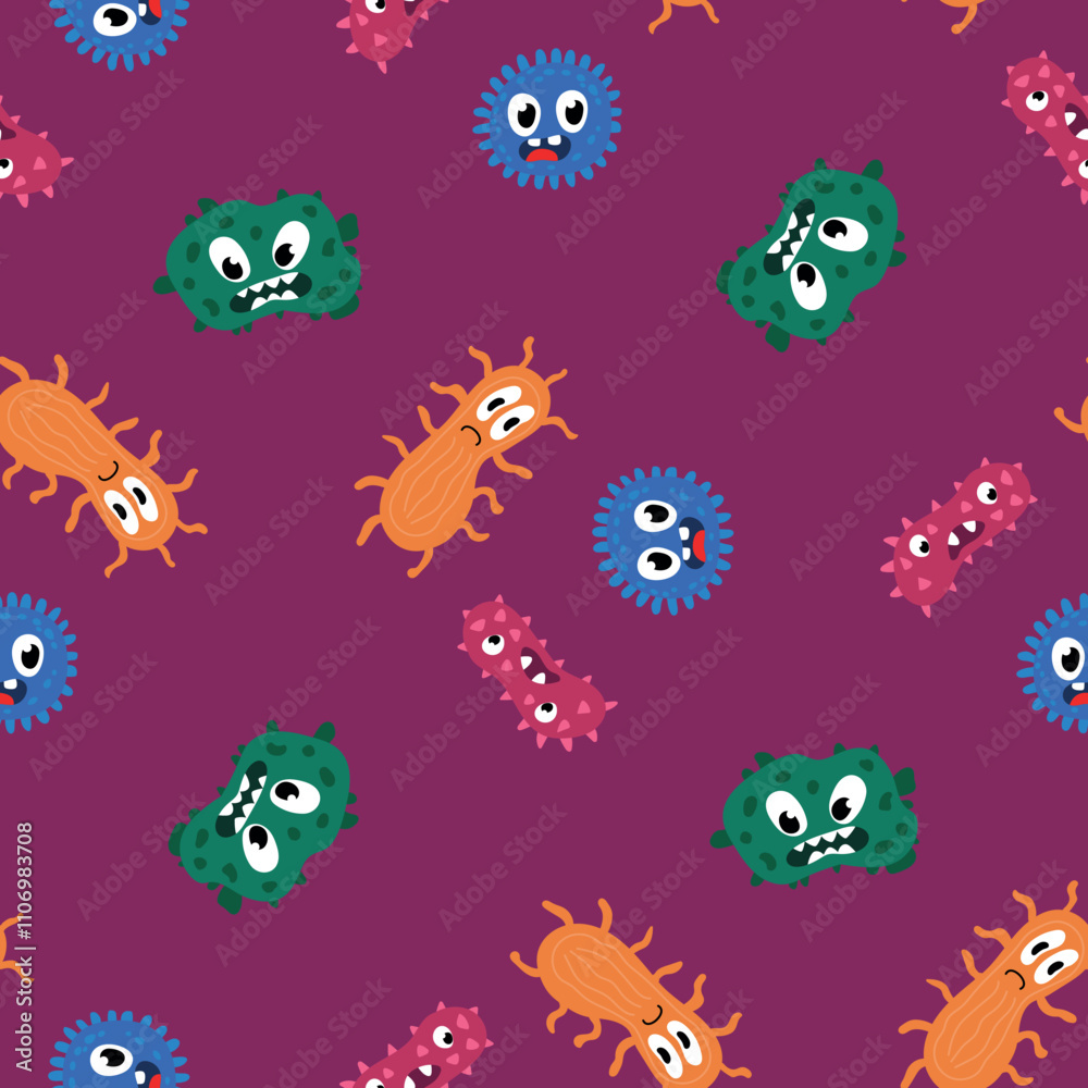 Obraz premium Seamless pattern with bacteria. Design for fabric, textile, wallpaper, packaging 