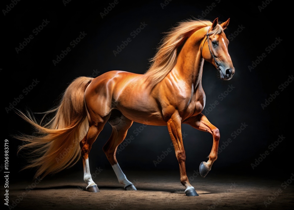 Obraz premium Black Background Horse Photography, Elegant Dark Horse Portrait, Stallion Photo Shoot, Majestic Equine Image, Dark Horse Fashion