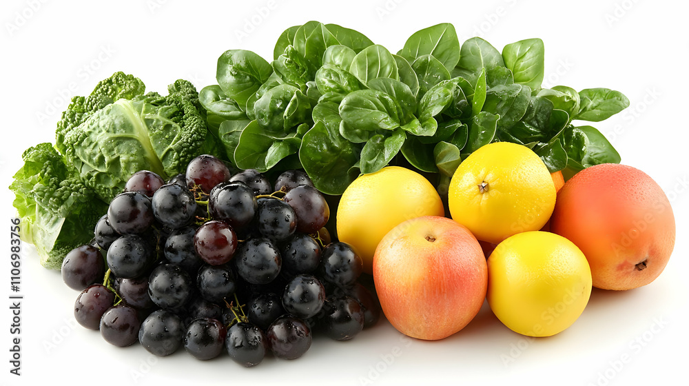 Fresh Fruit & Veggie Harvest: Juicy Citrus, Grapes, & Greens