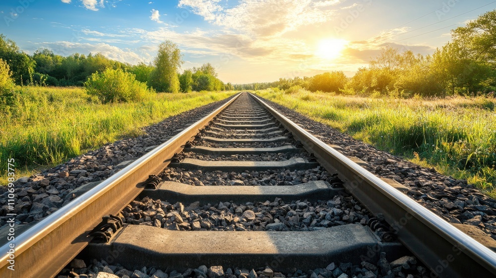 Fototapeta premium Train Track Sunset Background
