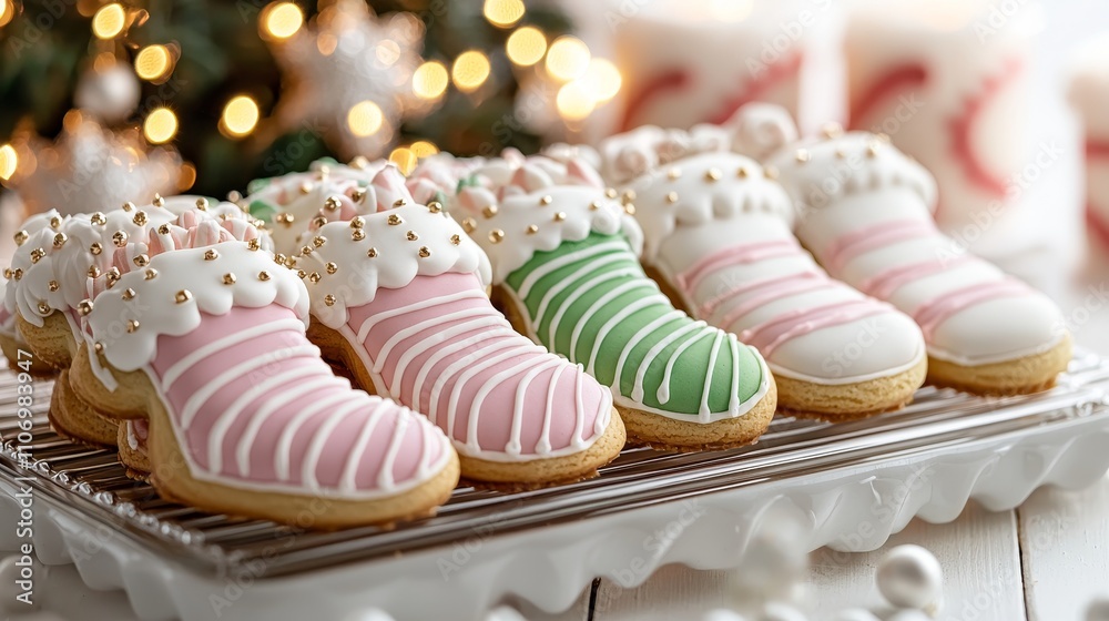 A platter of whimsical elf cookies, each one uniquely decorated with colorful icing, from jolly grins to curly shoes and intricate stripes on stockings A platter of whimsical elf cookies, each one uniquely decorated with colorful icing, from jolly grins to curly shoes and intricate stripes on stockings