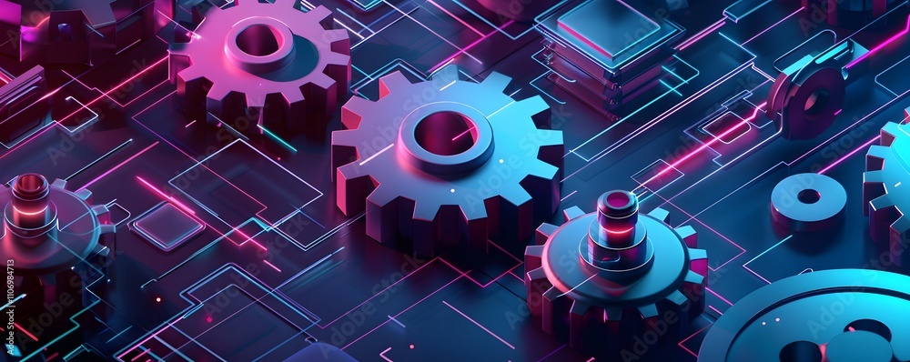 Neon Lit Gears and Circuit Board Design Neon Lit Gears and Circuit Board Design
